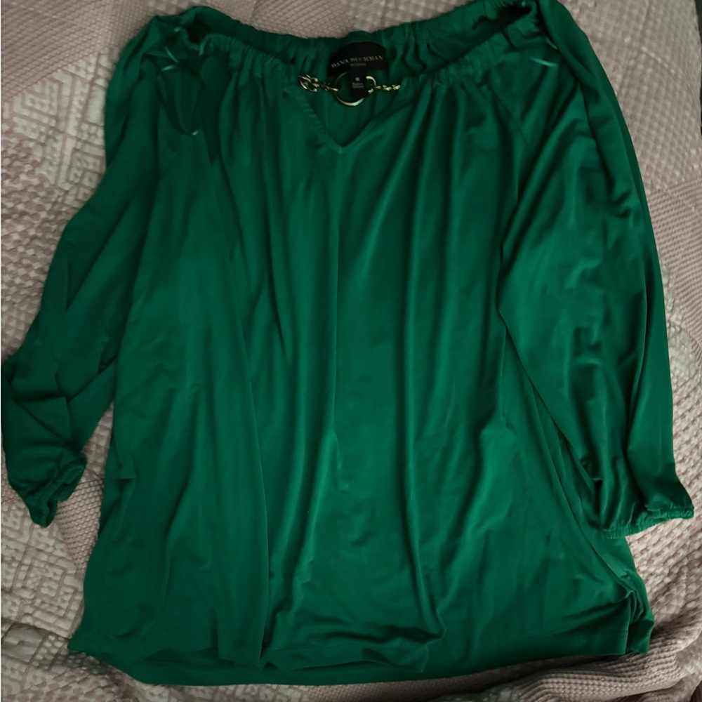 Dana Buchman Vibrant Green Blouse with Chain Accent - Picture 4 of 4